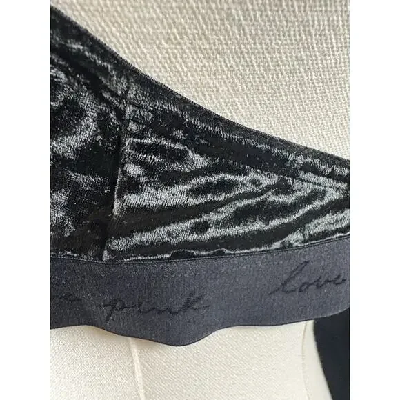 Victoria's Secret PINK Black Velvet Triangle Bralette Large Bra Women’s Tank - Picture 4 of 7